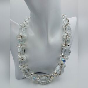 Striking aurora borealis mid century tundra iceburg Heavy crystal glass necklace